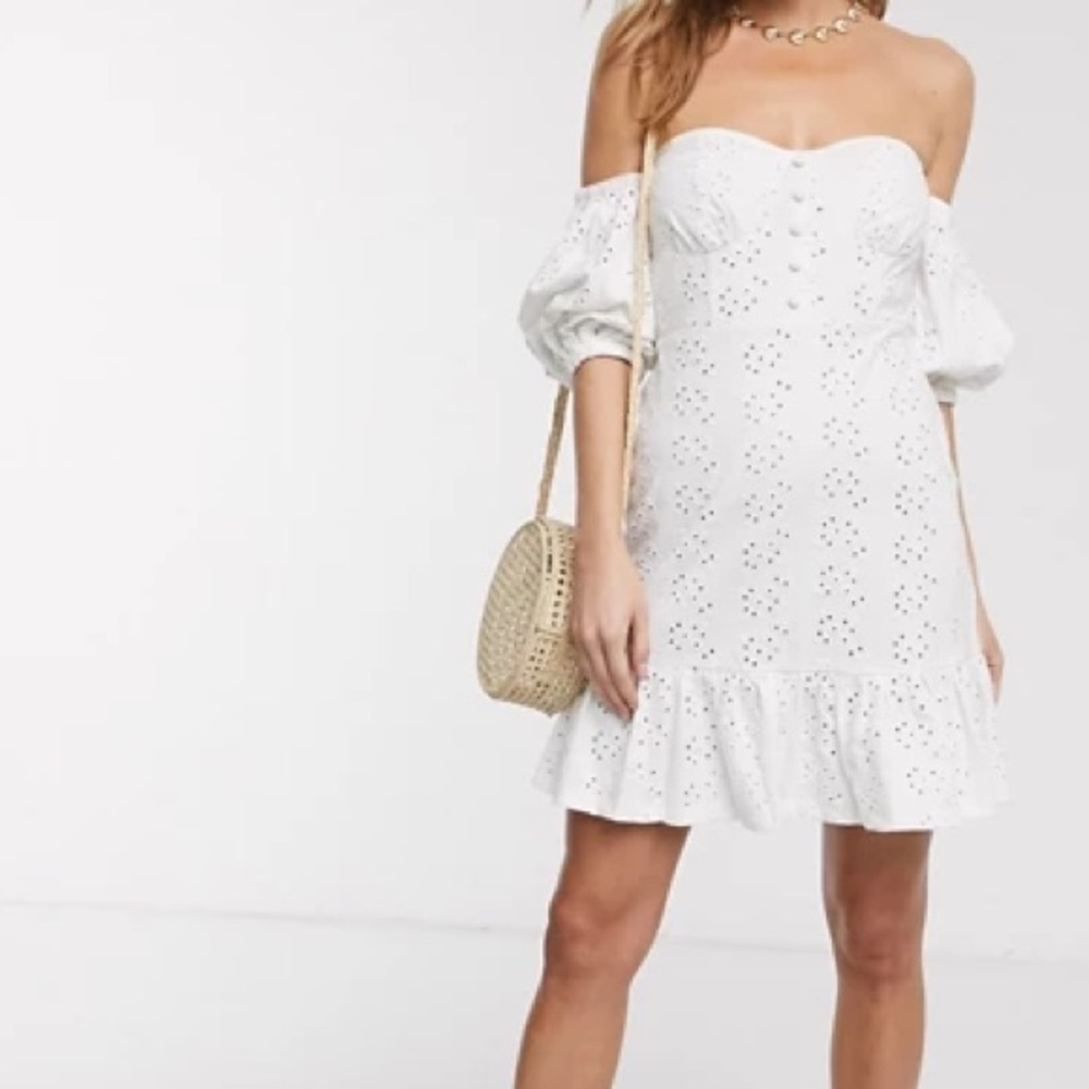 ASOS Design Broderie off the shoulder dress - Picture 8 of 8